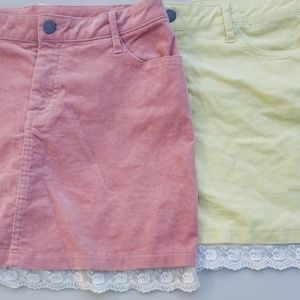 Corduroy skirts with lace trim